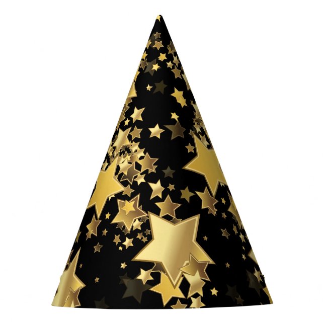 Golden Stars Party Hat-Black Partyhütchen (Vorderseite)