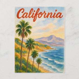 Golden State Träume: Vintage Kalifornien Aquarell Postkarte