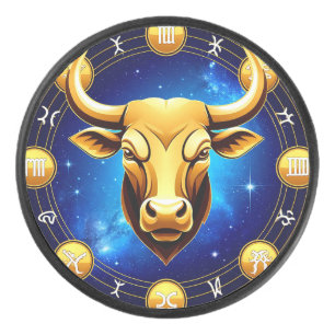 ♉ Golden Stier Kosmischer Kreis Hockey Puck Gesche