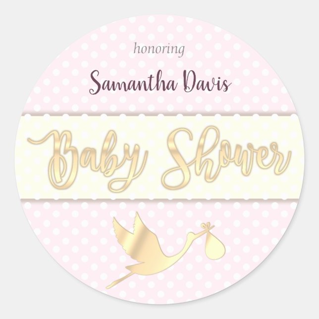 Golden Stork Baby Girl Babydusche Runder Aufkleber (Vorderseite)