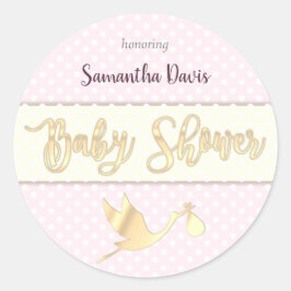 Golden Stork Baby Girl Babydusche Runder Aufkleber