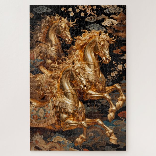 Golden Storm Horses in the Night Sky Puzzle (Vertikal)