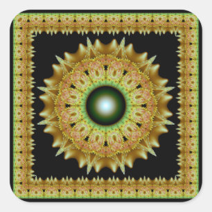 Golden strahlend Mandala Quadrat Aufkleber