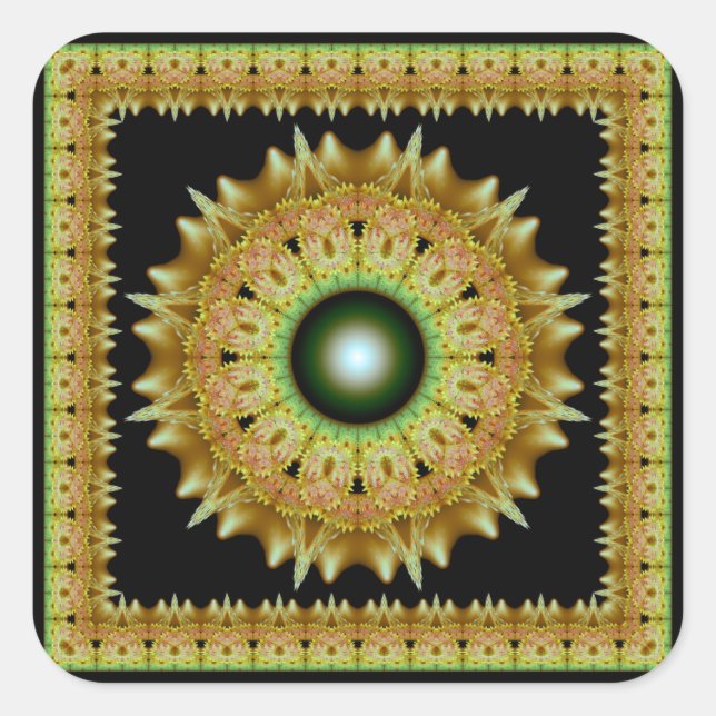 Golden strahlend Mandala Quadrat Aufkleber (Vorderseite)