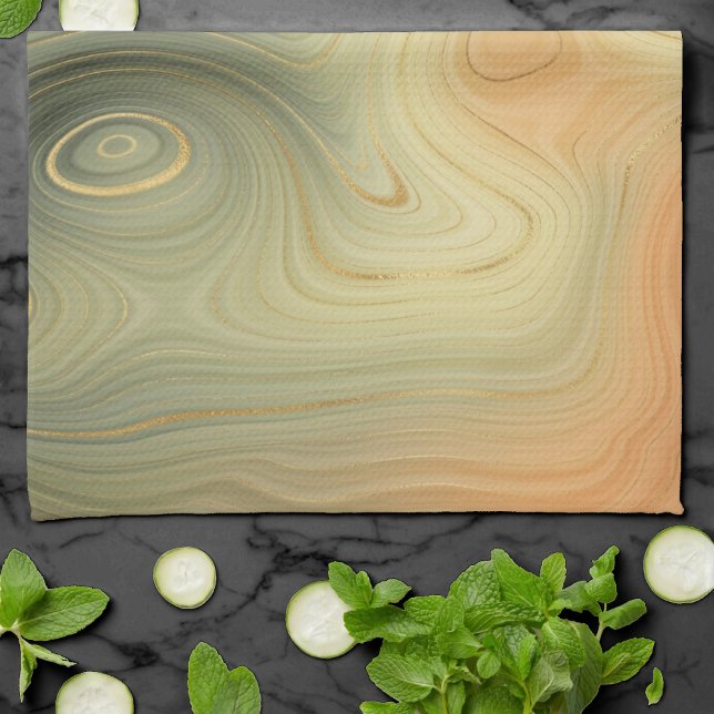 Golden Strata | Peach Burnt Orange Green Agate Geschirrtuch (Von Creator hochgeladen)