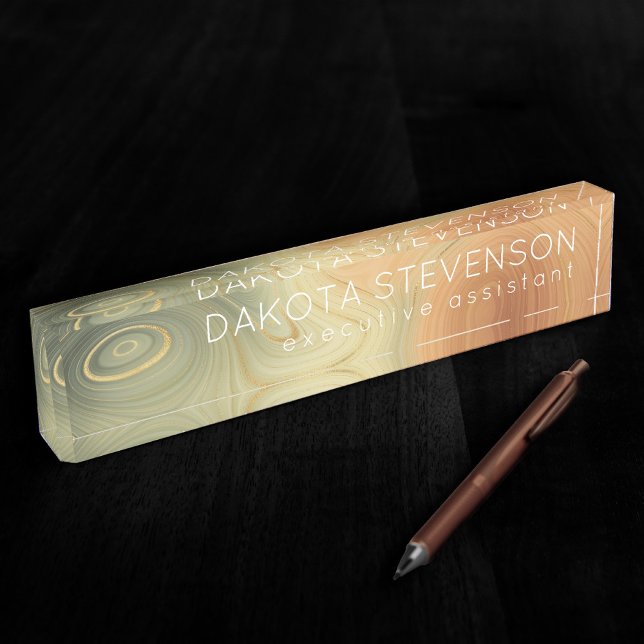 Golden Strata | Peach Burnt Orange Green Agate Namensplakette (Von Creator hochgeladen)