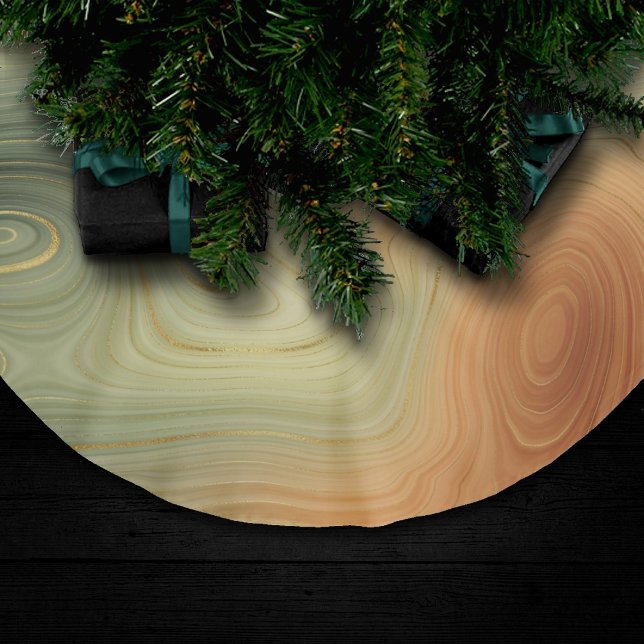 Golden Strata | Peach Burnt Orange Green Agate Polyester Weihnachtsbaumdecke (Von Creator hochgeladen)