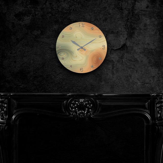 Golden Strata | Peach Burnt Orange Green Agate Runde Wanduhr (Von Creator hochgeladen)