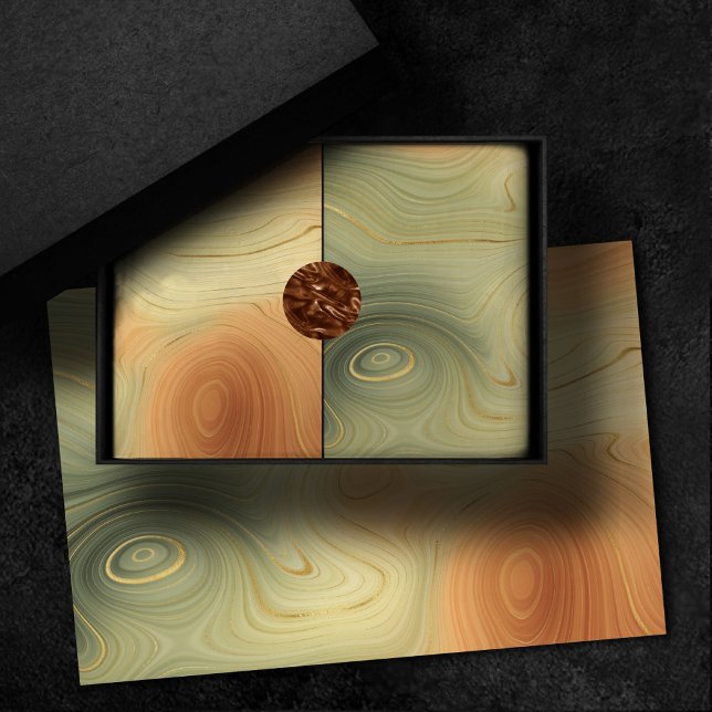 Golden Strata | Peach Burnt Orange Green Agate Seidenpapier (Von Creator hochgeladen)