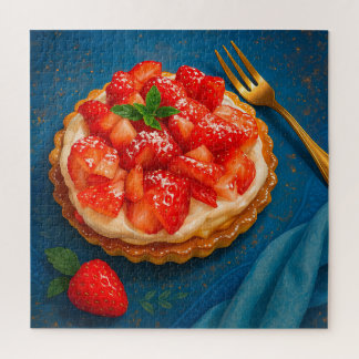 "Golden Strawberry Tart - Elegantes Dessertpuzzle" Puzzle