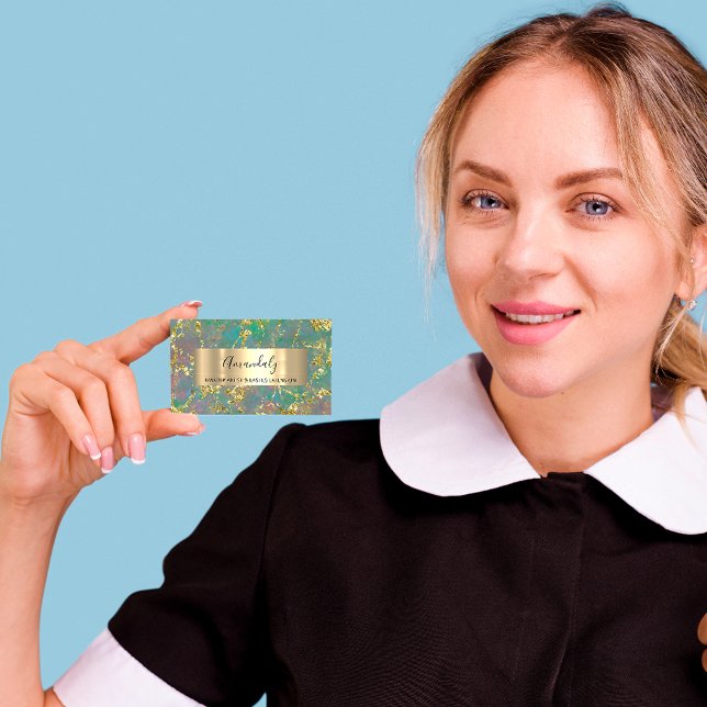 Golden Strokes Beauty Shop Marble Teal Green Visitenkarte (Von Creator hochgeladen)