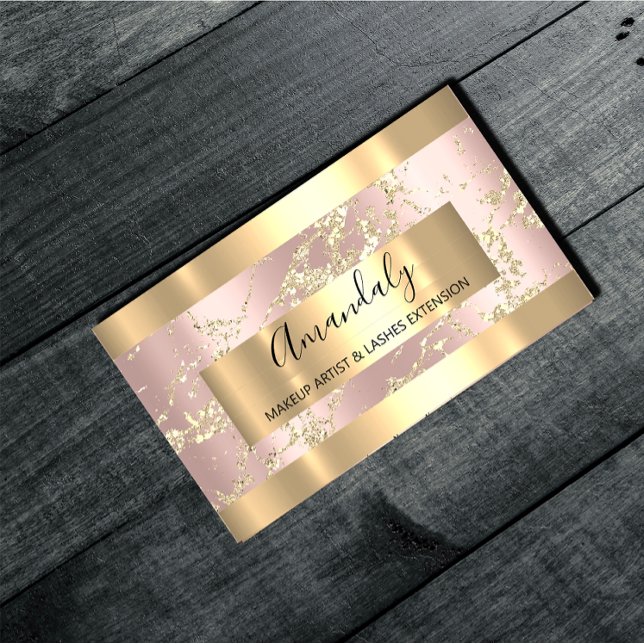 Golden Strokes Marmorsäule Rose Blush Beauty Styli Visitenkarte (Golden Strokes Marble Rose Blush Beauty Stylist Business Card)