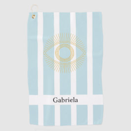Golden Stylish Stripes Soft Blue Dainty Grey Eye Golfhandtuch