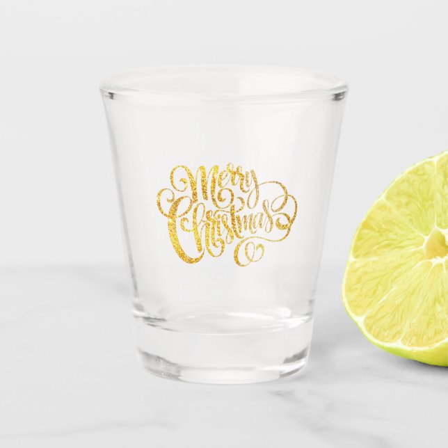 Golden Stylish Typografie Frohe Weihnachten Schnapsglas (Vorderseite)