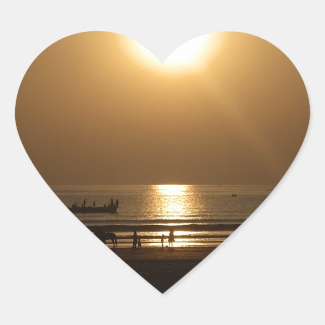 Golden Summer Sunset Reflektion am Strand Herz-Aufkleber (Vorderseite)