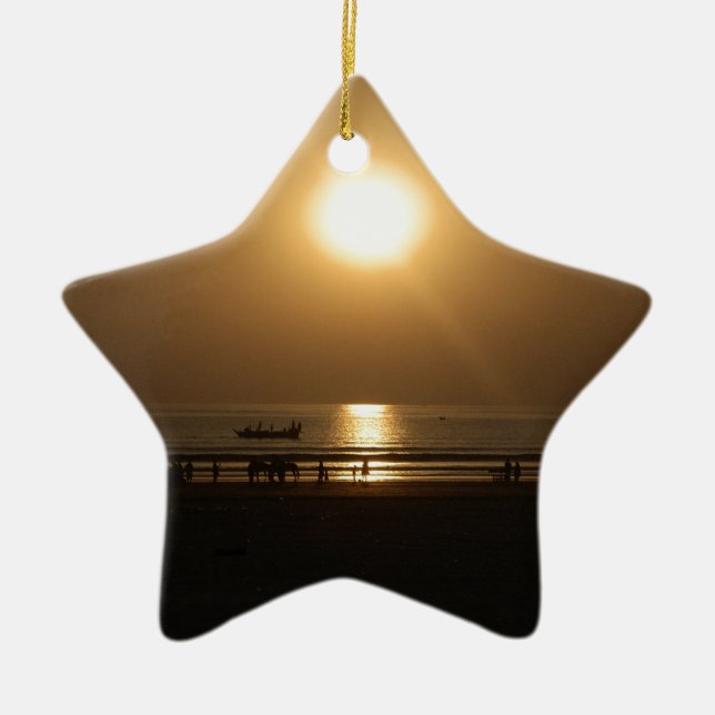 Golden Summer Sunset Reflektion am Strand Keramikornament (Vorne)