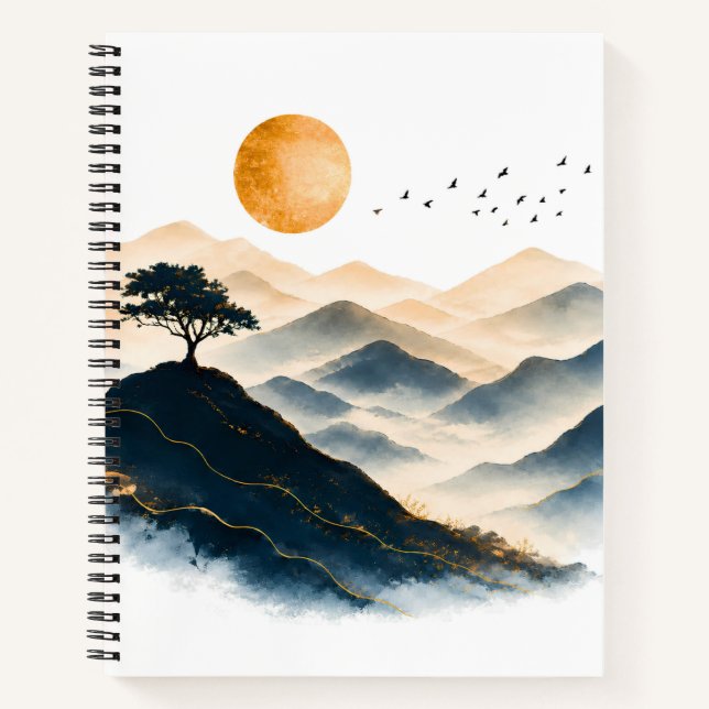 Golden Sun Berglandschaft Spiralblock Notizbuch (Vorderseite)