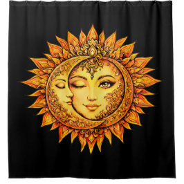Golden Sun Moon Boho Goddess | Celestial Mandala Duschvorhang