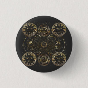 Golden Sun Moon Stars Celestial Astronomie Kunst Button
