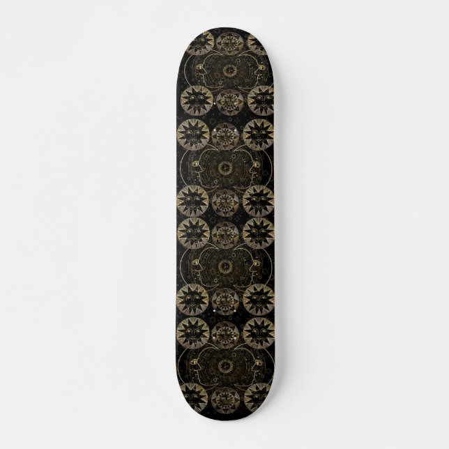 Golden Sun Moon Stars Celestial Astronomie Kunst Skateboard (Vorne)