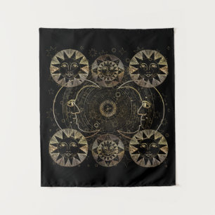 Golden Sun Moon Stars Celestial Astronomie Kunst Wandteppich