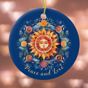 Golden Sun und Floral Mandala Frieden und Liebe Bl Keramik Ornament