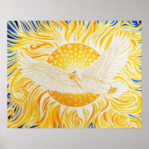 Golden Sun White Eagle Artistic Abstrakt Poster