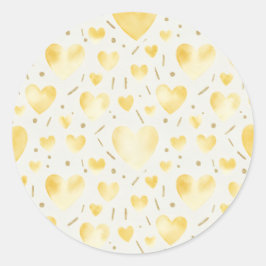 Golden Sunbeam Watercolor & Glitter Heart Pattern Runder Aufkleber