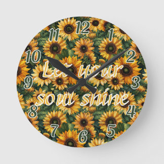Golden Sunflower Bliss Runde Wanduhr