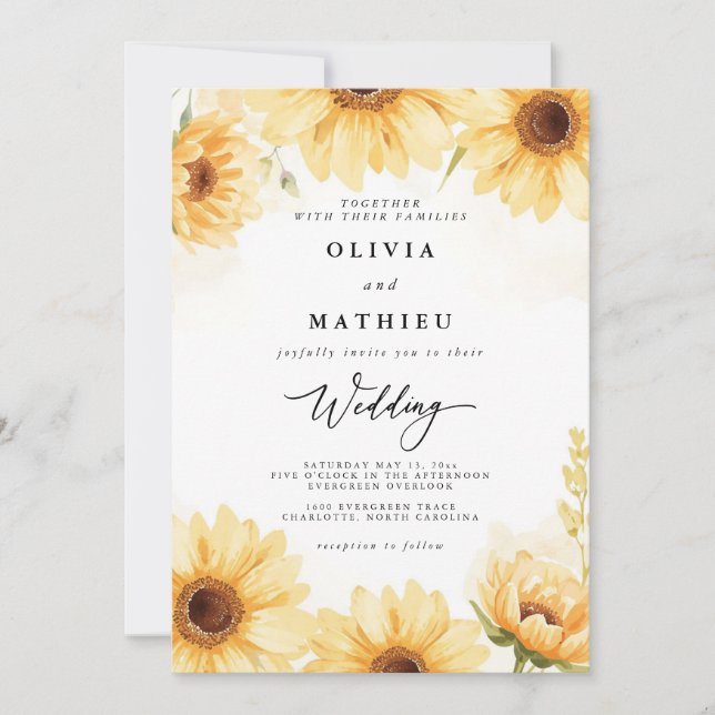 Golden Sunflower Bloom Wedding Einladung (Vorderseite)