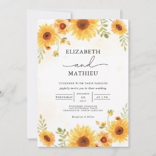 Golden Sunflower Border Accent Wedding Einladung