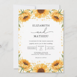 Golden Sunflower Border Wedding Einladung