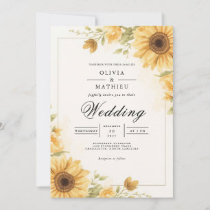Golden Sunflower Botanische Hochzeit Einladung