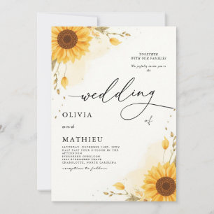 Golden Sunflower Botanische Romantische Hochzeit Einladung