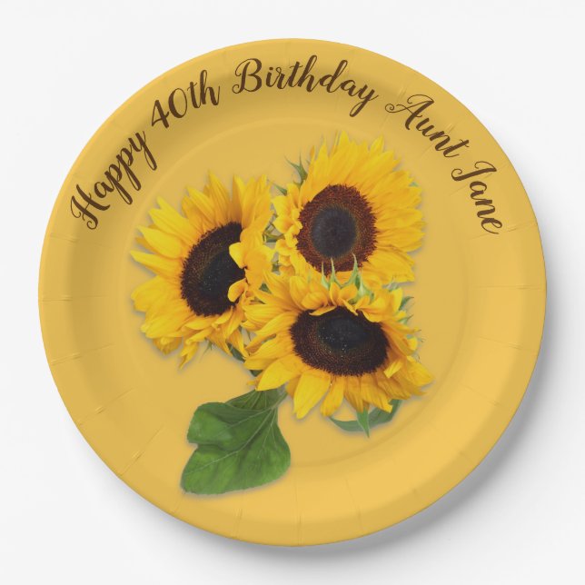 Golden Sunflower Custom Geburtstagsparty Pappteller (Vorderseite)