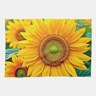 Golden Sunflower Field Serenity Design Geschirrtuch