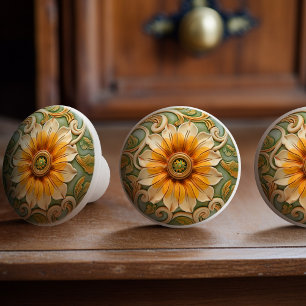 Golden Sunflower Glory Keramik Knoblauch Pull Keramikknauf