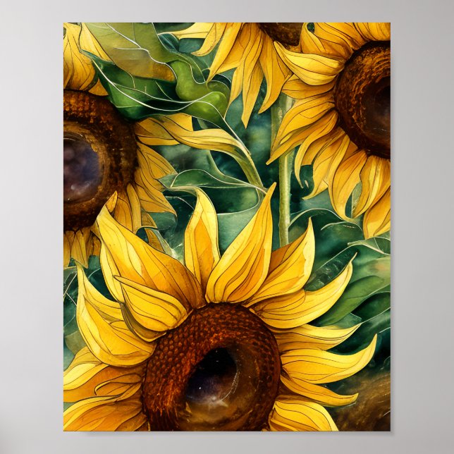 Golden Sunflower Triptych Poster (Vorne)