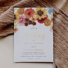 Golden Sunflowers Summer Floral Wedding Gold Folieneinladung