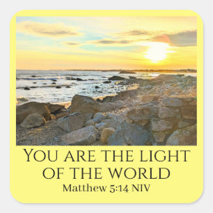 Golden Sunset Foto Bibel Verse Gelb Quadratischer Aufkleber