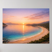 Golden Sunset Ocean Bay Poster - Mediterranean