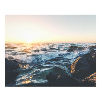 Golden Sunset Ocean Waves on Rocks Serene Seascape Fotodruck