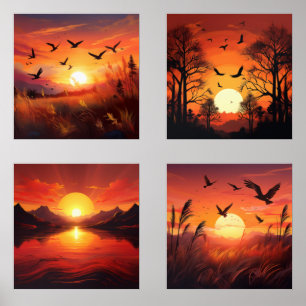 Golden Sunset Silhouetten Set 4 - Natur Art