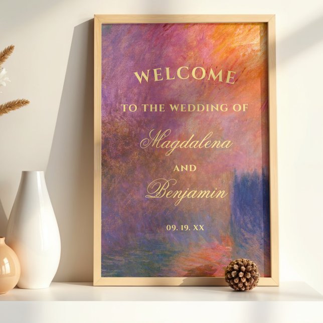 Golden Sunset Sky Monet Painting Wedding Welcome Poster (Von Creator hochgeladen)