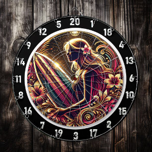 Golden Sunset Surfen mit Neon Glow Dartscheibe