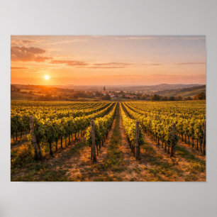 Golden Sunset Vineyard Poster - Tuscan Landscape