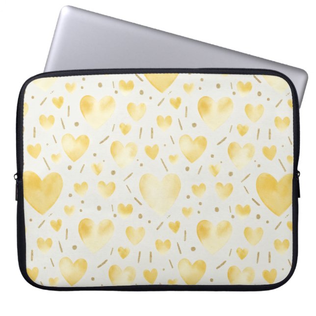 Golden Sunshine Watercolor Hearts Laptopschutzhülle (Vorderseite)