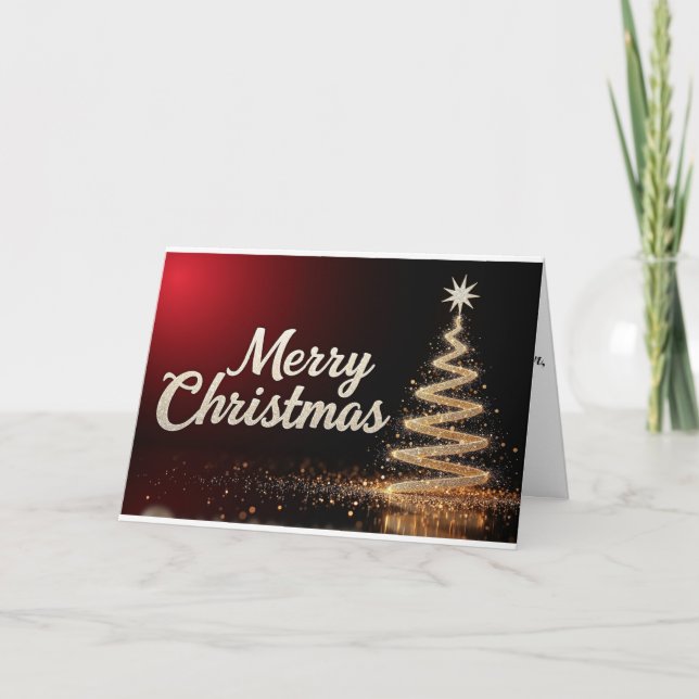 Golden Swirl Tree – Merry Christmas Radiance Dankeskarte (Vorderseite)