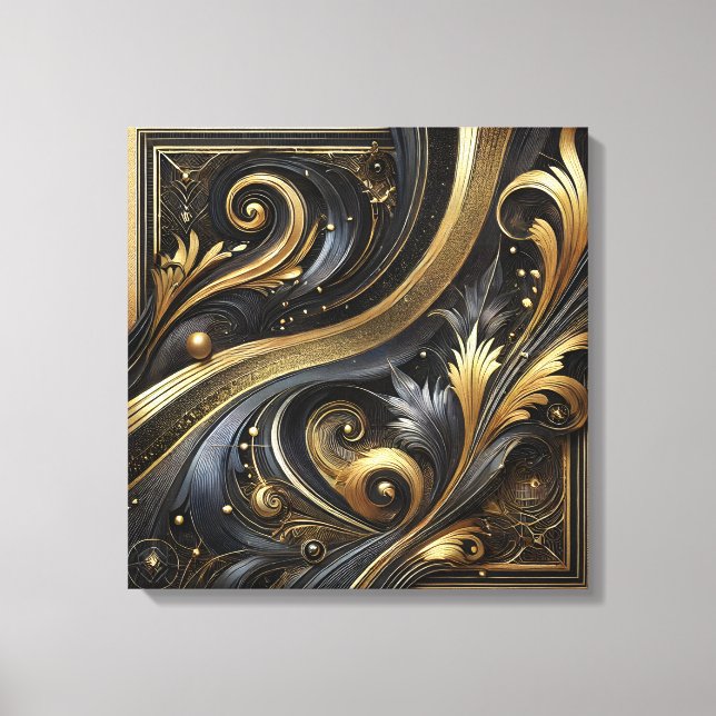 Golden Swirls and Curves Canvas Art Leinwanddruck (Vorderseite)