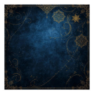 Golden Symbols on Indigo Sky  Poster